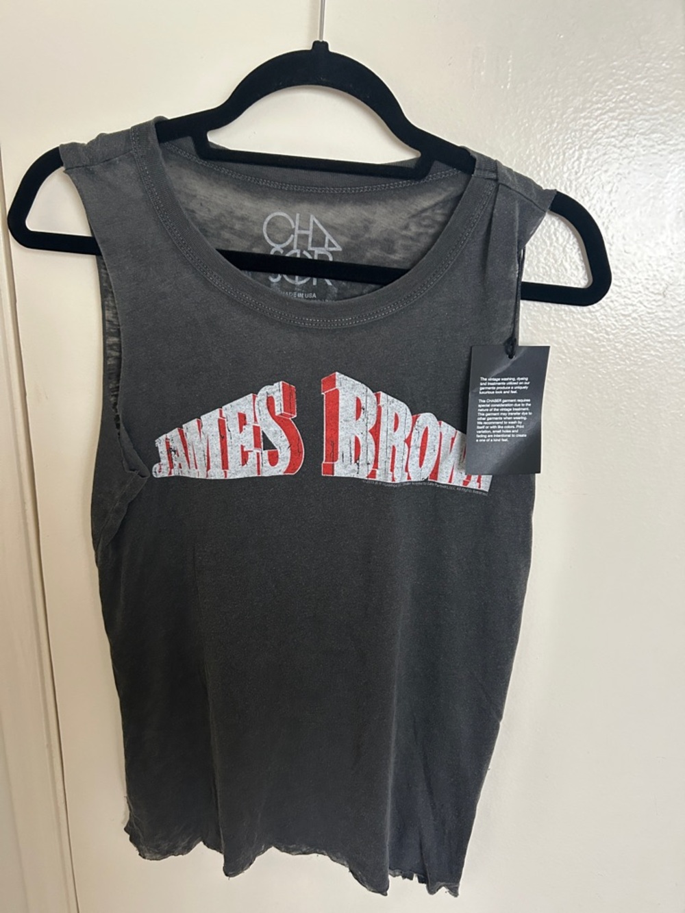 Chaser Women's Black Muscle Tee with Red and White 'James Brown' Graphic